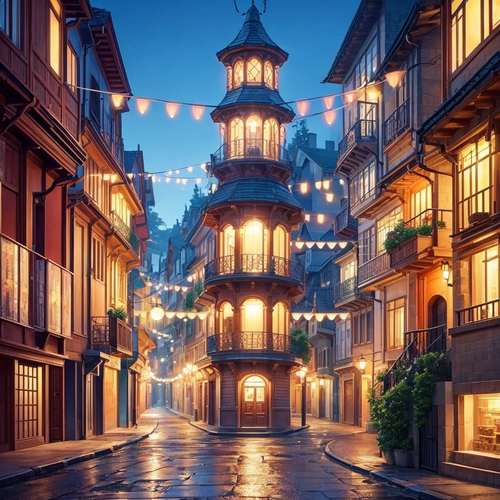 Generate an image of the most beautiful streets that you can, make it look very beautiful, add the best lightings and make it look extremely beautiful, it should look insanely pretty