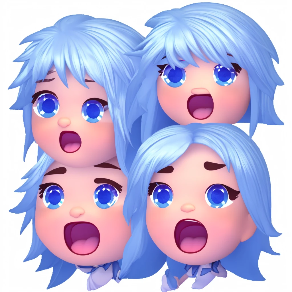 Masterpiece, best quality, chibi style, 1 girl, close-up of face, silver hair, blue eyes, Munch's Scream, hands on cheeks, emoji style