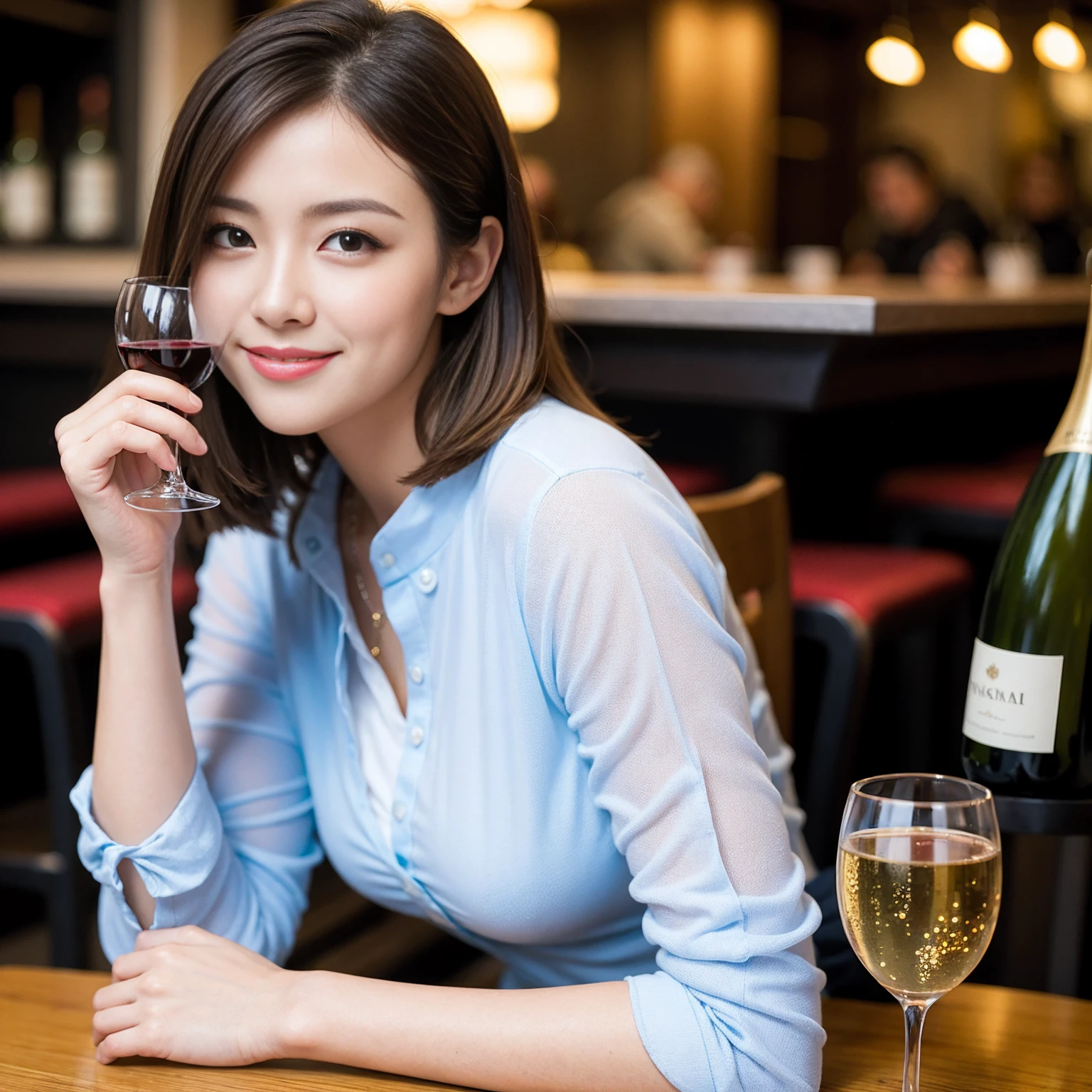 ((Highest quality、8K、masterpiece:1.3))、slimカップル、Pink rubber、modelカップル、(Realistic, Intricate details:1.2), full-course dinner、Wine Party、Amazing view of the sunset sky and clouds、A bright smile、The wonderfulness of smile、Bright image、The beauty of wine, Beautiful Face, blue eyes, The light shines on your face, Blushing, short hair,Bright Face、 (Age 42), 39 years old, red wine 、Appetizers、Italian food、Wine bottle、Champagne、sparkling wine、Two beauties、Brown Hair、Shortcuts、Long sleeve shirt、dress、Beautiful woman 1, (slimな顔), (The body is slim), (Brown Hair), (Shortcuts), cheeks turn a little red,Attractive beauty、restaurant, In a prominent place (From the waist up) Nova Frog Style, actress, model, Upper Body, White wine, slim, wine glass, 中央に置かれたwine glass, smile, (smile: 1.15), Beautiful fine grain, Depth f/2,saturation, High Contrast, Strong light and shadow,Moist Body:1.5、3D texture、Delicate eyes、Brown Hair、The hair is very shiny、