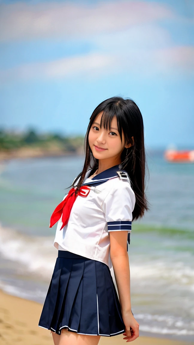 8K、RAW Photos、Highest quality、Japanese Model、Young and sexy gravure idol、Young and cute gravure idol、リアルなYoung Gravure Idol、Real fleshy gravure idol、Young Gravure Idol、A sophisticated gravure idol、Young and skinny gravure idol、The most beautiful Asian girls of all time、Sailor suit、mini skirt、Beach,Blur the background