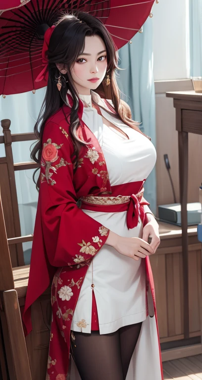 need,masterpiece,high resolution,It's absolutely beautiful,Fine details,high resolution,wallpaper,Chinese bride,Wear a gorgeous Chinese red wedding dress,Chinese style elements,(Shy、Tender feelings、Pretty Face、Fair skin、Bright eyes、Elegant eyebrows、Happiness and anticipation、Ruddy lips、Soft face),Red clothing,((Wear exquisite jewelry、Jiulu、Necklace)),The clothes are embroidered with phoenix patterns、embroidery,Conservative red robe,chaste,art itself,Full body image,(((Full and soft breasts,)))(((Huge breasts))) (((Cleavage))) (Perfect curvy figure),pleated trim,Cinema quality,Best quality,lifelike,In the room,lifelike的图像质量,((Octane Rendering)),特写Cleavage,Photography Lighting,Red Theme,lens flare,Vignette,Best quality、Dreamy atmosphere、Calming color palette、black长发,Red Hanfu,black,Good light、Smooth and radiant skin,black,The head and body are in good proportion,color,The background is the interior of a traditional Chinese building