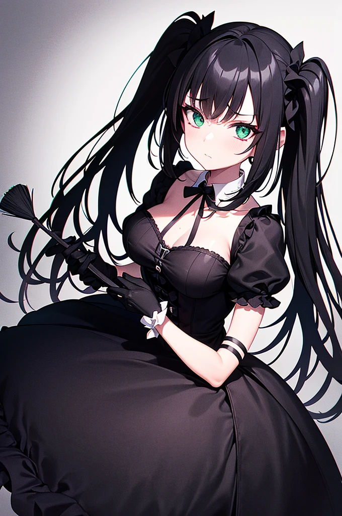 Content:
A woman in a black and white dress, holding a feather duster. She has black hair styled in twin tails and green eyes. She is wearing a maid costume with white gloves, and her expression is annoyed, though she secretly enjoys what she does.
Medium:
Digital art, anime illustration.
Style:
Gapmoe yandere grimdark, gothic maiden anime girl. Inspired by dark and eerie anime aesthetics, with a focus on contrast between the cute maid outfit and her nuanced expression.
Lighting:
Dramatic and moody lighting, with strong shadows to enhance the gothic atmosphere. Subtle highlights to emphasize her facial features and the details of her outfit.
Colours:
A dark palette dominated by black, white, and subtle greens. The black hair and green eyes contrast with the white details of her maid costume and gloves.