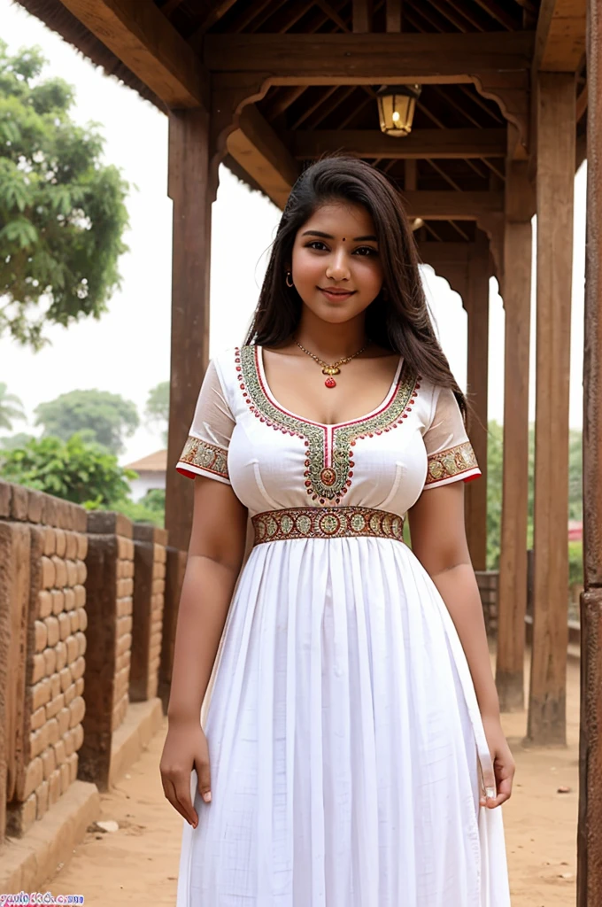 A 17 years old Indian village cute girl, white skin, big , traditional sexy dress , smile face,  in public places, extra detailing, ultra high quality, 8k, 16k, HRD 