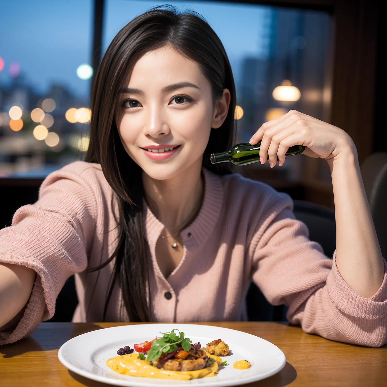 ((Highest quality、8K、masterpiece:1.3))、slimカップル、Pink rubber、modelカップル、(Realistic, Intricate details:1.2), full-course dinner、Wine Party、Amazing view of the sunset sky and clouds、A bright smile、The wonderfulness of smile、Bright image、The beauty of wine, Beautiful Face, blue eyes, The light shines on your face, Blushing, short hair,Bright Face、 (Age 43), 39 years old, red wine 、Appetizers、Italian food、Wine bottle、Champagne、sparkling wine、Two beauties、Brown Hair、Shortcuts、Long sleeve shirt、dress、Beautiful woman 1, (slimな顔), (The body is slim), (Brown Hair), (Shortcuts), cheeks turn a little red,Attractive beauty、restaurant, In a prominent place (From the waist up) Nova Frog Style, actress, model, Upper Body, White wine, slim, wine glass, 中央に置かれたwine glass, smile, (smile: 1.15), Beautiful fine grain, Depth f/2,saturation, High Contrast, Strong light and shadow,Moist Body:1.5、3D texture、Delicate eyes、Brown Hair、The hair is very shiny、