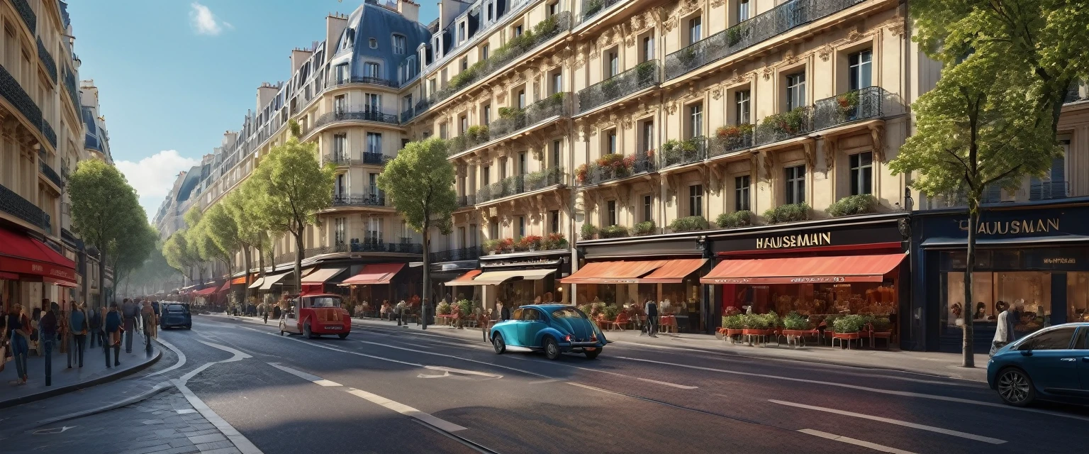 create an image demonstrating the style of ((Haussmann Paris)) style, hyper realism, 8k high definition, vibrant colors, sharp focus, insanely detailed