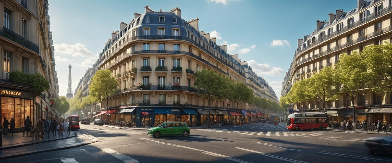 create an image demonstrating the style of ((Haussmann Paris)) style, hyper realism, 8k high definition, vibrant colors, sharp focus, insanely detailed