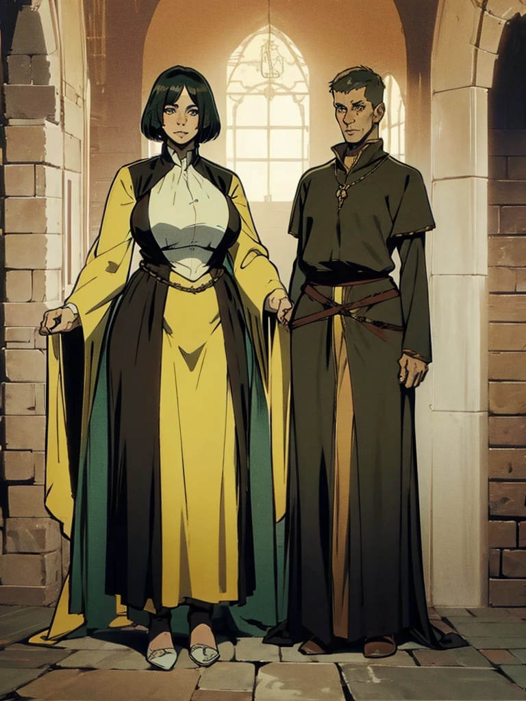 Mature female, plump, medieval, knight costume, full body image