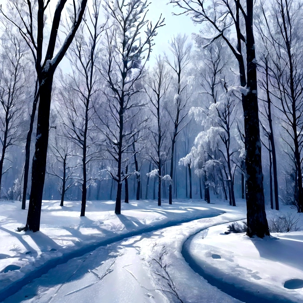 (best quality,4k,8k,highres,masterpiece:1.2), snowy trees in winter, frozen forest, winter wonderland, tranquil atmosphere, frosty branches, sparkling snow, icy landscape, peaceful silence, magical scenery, snow-covered ground, misty air, chilly breeze, ethereal beauty, soft winter light, crisp and clean environment, glistening icicles, snowy path leading into the distance, untouched nature, serene and still surroundings, wintry charm, shades of white and blue, delicate frost patterns, captivating winter scenery, frozen tranquility, breathtaking winter landscape, dreamlike atmosphere, snowy branches reaching towards the sky, enchanting winter forest, snowy magic.