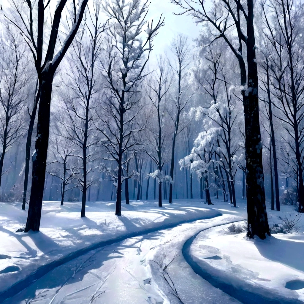 (best quality,4k,8k,highres,masterpiece:1.2), snowy trees in winter, frozen forest, winter wonderland, tranquil atmosphere, frosty branches, sparkling snow, icy landscape, peaceful silence, magical scenery, snow-covered ground, misty air, chilly breeze, ethereal beauty, soft winter light, crisp and clean environment, glistening icicles, snowy path leading into the distance, untouched nature, serene and still surroundings, wintry charm, shades of white and blue, delicate frost patterns, captivating winter scenery, frozen tranquility, breathtaking winter landscape, dreamlike atmosphere, snowy branches reaching towards the sky, enchanting winter forest, snowy magic.