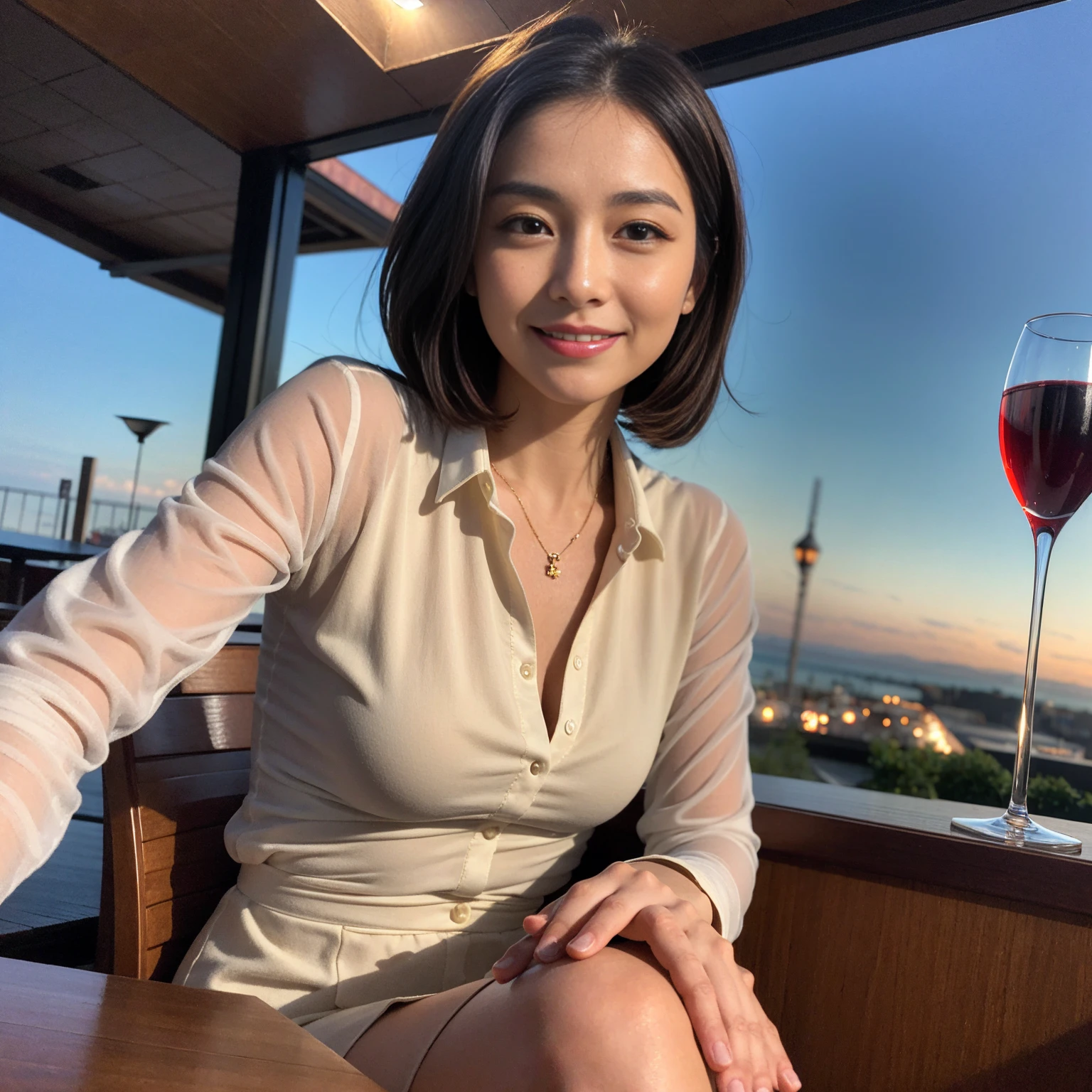 ((Highest quality、8K、masterpiece:1.3))、slimカップル、Pink rubber、modelカップル、(Realistic, Intricate details:1.2), full-course dinner、Wine Party、Amazing view of the sunset sky and clouds、A bright smile、The wonderfulness of smile、Bright image、The beauty of wine, Beautiful Face, blue eyes, The light shines on your face, Blushing, short hair,Bright Face、 (Age 37), Age 34, red wine 、Appetizers、Italian food、Wine bottle、Champagne、sparkling wine、Two beauties、Brown Hair、Shortcuts、Long sleeve shirt、dress、Beautiful woman 1, (slimな顔), (The body is slim), (Brown Hair), (Shortcuts), cheeks turn a little red,Attractive beauty、restaurant, In a prominent place (From the waist up) Nova Frog Style, actress, model, Upper Body, White wine, slim, wine glass, 中央に置かれたwine glass, smile, (smile: 1.15), Beautiful fine grain, Depth f/2,saturation, High Contrast, Strong light and shadow,Moist Body:1.5、3D texture、Delicate eyes、Brown Hair、The hair is very shiny、
