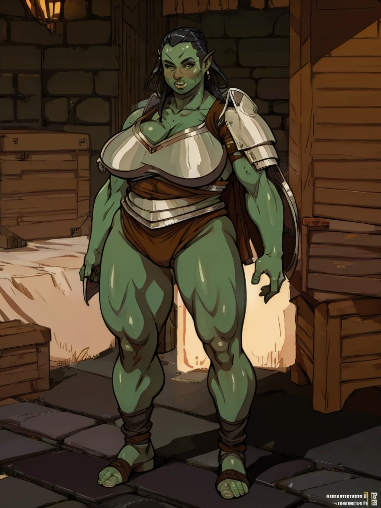 Orc, Mature female, plump, medieval, knight costume, full body image