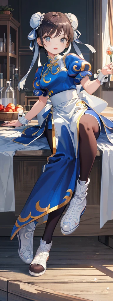 chun-li,((masterpiece)), ((best quality)), ((ultra detailed)), ((kawaii)), cute, (lovely), ((extremely detailed)), ((8K)), (beautiful),flat breast, tiny breast,full body