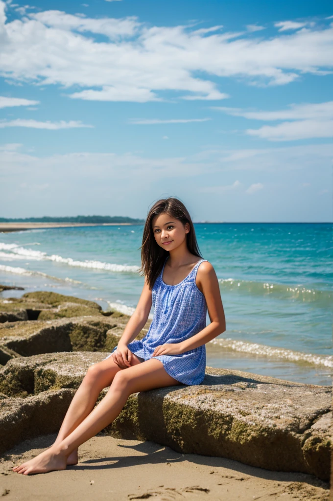 Girl sitting on the seashore