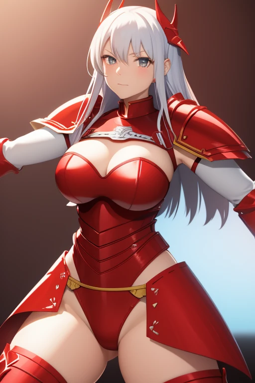Cartoon close-up of a woman dressed in red and white, concept art inspired by Hiromu Arakawa, pixiv Contest Winner, Fine art, Artoria Pendragon, Armor Girl, Female Action Anime Girl, Bikini Armor female knight, Bikini Armor, Bikini Armor, Anime female full body art, Fate-like anime style/Stay Night, Android Heroine