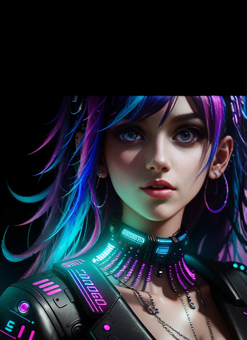 ((best quality)), ((​masterpiece)), ((realisti)), (Detailed), (1 girl) Full body woman with colorful hair and piercings, Dreamy Cyberpunk Girl, Digital art in 4K with high detail, stunning digital illustration, Stunning 8K graphics, colorful digital fantasy art, colorful and dark, beautiful digital artwork, Colorful digital painting, cyberpunk digital anime art, Girl with glowing wave, Digital wallpaper art in 8K HD, beautiful digital painting