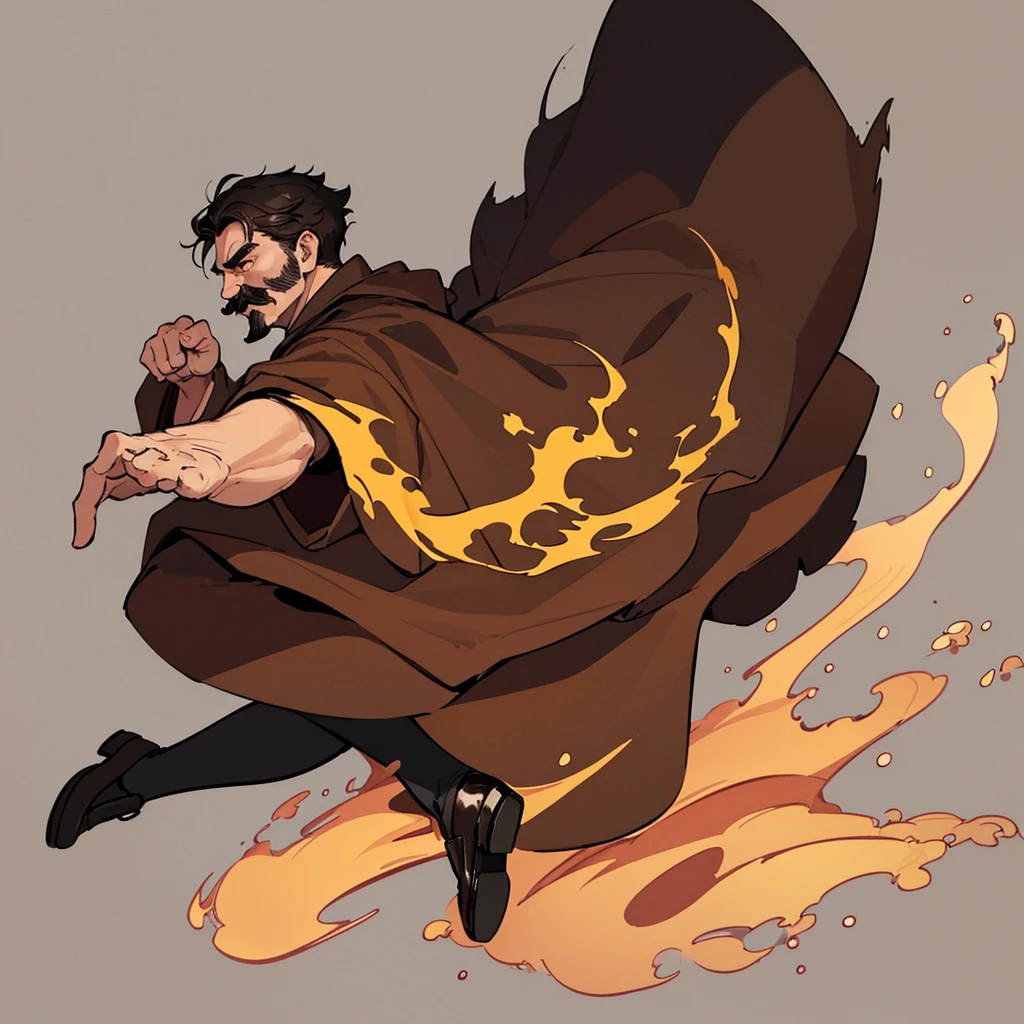 ((((Solo))))、Highest quality, Best Quality,Best illustrationiddle ages、(((Simple brown robe、Black shoes)))、(40-year-old uncle、mature、Kaiser moustache)、(LOL)、fight、(From the side、profile)、Kneel on the ground