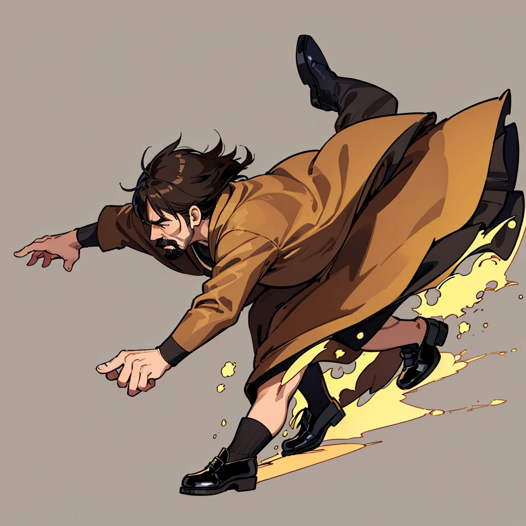 ((((Solo))))、Highest quality, Best Quality,Best illustrationiddle ages、(((Simple brown robe、Black shoes)))、(40-year-old uncle、mature、Kaiser moustache)、(LOL)、fight、(From the side、profile)、Kneel on the ground