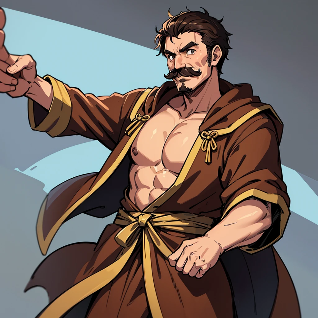 ((((Solo))))、Highest quality, Best Quality,Best illustrationiddle ages、(((Simple brown robe)))、(40-year-old uncle、mature、Kaiser moustache)、(LOL)、fight、(Diagonally below)、Kick、Run