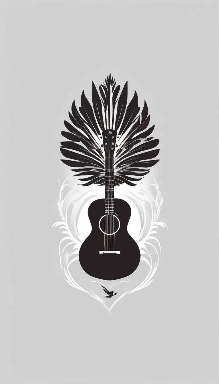 A minimal, modern, simple, cinematic logo design for the brand “Penamemoria". The logo design of a boy with a head of a feather playing acoustic guitar. The logo must convey a sense of music, stories and dreams. Minimalistic logo design of a boy dissolving into a feather of dreams and memories