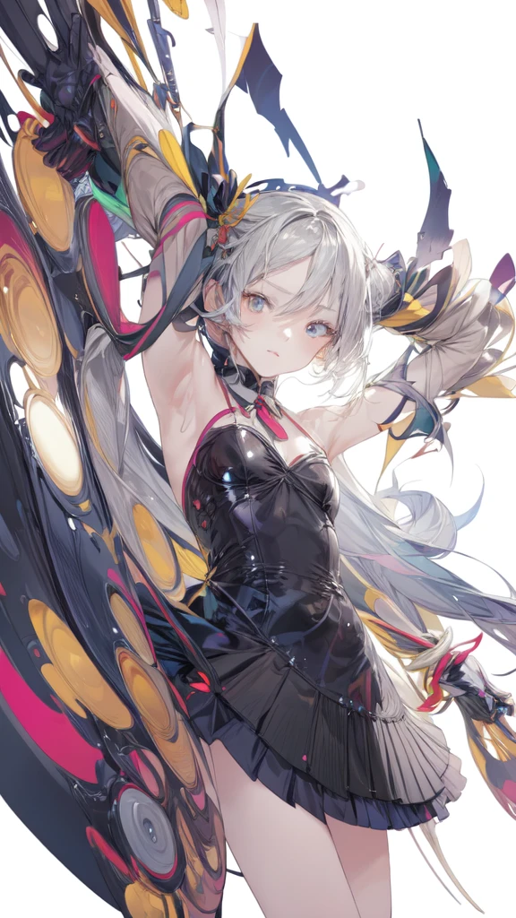 leaning back with hands out in the air,girl、high school girl、(masterpiece, highest quality, official art:1.2), (flat color:1.5),(colorful),looking at the viewer,1 girl,alone, white background, ,(2D:1.5) ,NSFW