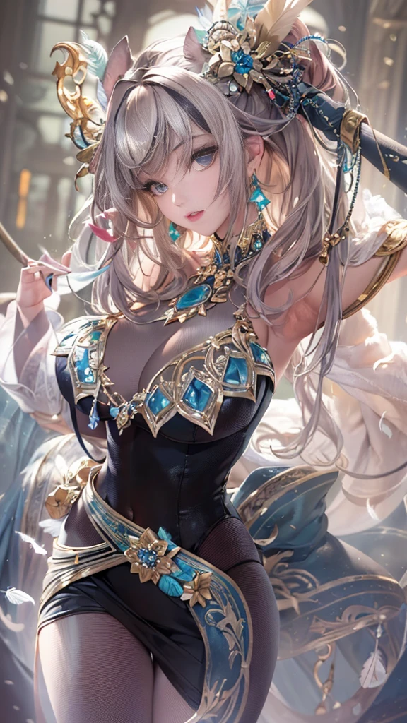 The best masterpiece ever、Beautiful beauty, 3D 2D, rich,skirt, stockings, High heels, Star、(Very detailed CG Unity 8K wallpaper),(masterpiece), (Highest quality), (Very detailed), (Best Work),(Best Shadow), (sharp eyeliner, eye shadow, fine eye:1.1), (超High resolution,Realistic,Realistic),(8K,RAW Photos),Mature Woman、Sensual curves、Huge breasts、Thighs、bubble、Ass masterpiece, full body shot, Beautiful woman, Captivating smile, Thick lips, plump lips, blush, Looking at the audience, Provocative expression, Beautiful hairstyle, Cleavage, plump、Curvy Hips、Attractive face、An inviting gaze、Expressing emotions、(((Sexy Dress)))、Gorgeous Accessories 、colored feather, metal ornaments, colored Flowers, particle, Light, (1 Girl:1.3),(Fractal Art:1.1),(colorful:1.1)、(Flowers:1.3),Most detailed, (Dynamic pose), (Abstract background:1.3), (Shiny skin), (Many colors :1.4), ,(Earrings:1.4), (feather:1.4),Mr.々Hair style,Gold headband,Ample breasts,Greek clothing,Tulle covers the chest,perfect balance, Costume details Details,marble,cinematic Lighting, Film Grain, High detail, Openwork decoration,(((Colorful high-end dresses)))、(((Anatomically correct body))) ,Big Breasts,Cowboy Shot, blush, (((1 Girl))), Perfect Face, (((Highest quality))), (Very detailed), detailed face and eye, (alone), High resolution、Beautiful eye,(((Sexy pose)))、(((Well-formed big breasts)))、((Beautiful eyes))、luxury、(((超High resolution)))、(((Detailed Description)))、(((Body parts that correspond to anatomical structures)))、Beautiful long lashes、Balanced body type,The legs and arms are just the right size、Fishnet tights、glamorous、(((Clear white and black eye)))、lipstick、(Undistorted face, eye, body)、jewelry、gem、(Long, curly, beautiful eyelashes)、(((Well-balanced beautiful breasts)))、(transparent, Exquisite skin:1.2)、(((Perfect glamorous body)))、Actress's face、Super beautiful、Cute Smile、Healing beauty、Flower Shower、(((Perfect Eye)))、Realistic depiction、super sexy、Shiny、glamorous、Excellent shadow correction、(((Unblurred eye)))、(((plump face)))、Cute face 、(((shining skin))) 、(((Gorgeous long dress)))