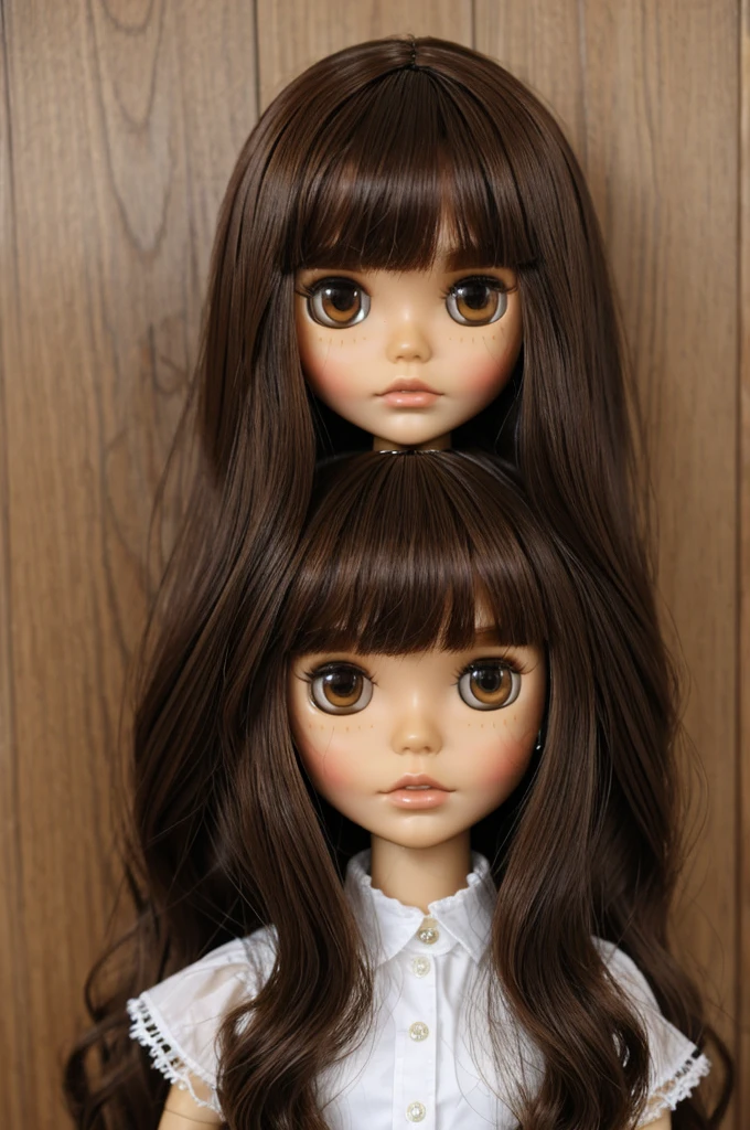 Blythe doll brunette medium hair with fringe