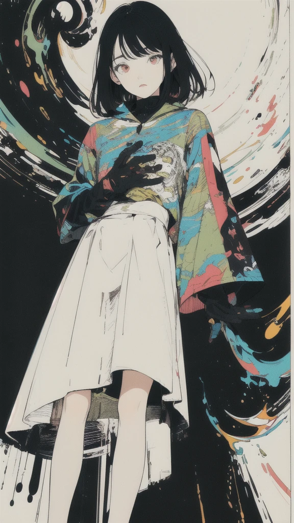 leaning back with hands out in the air,girl、high school girl、(masterpiece, highest quality, official art:1.2), (flat color:1.5),(colorful),looking at the viewer,1 girl,alone, white background, ,(2D:1.5) ,NSFW