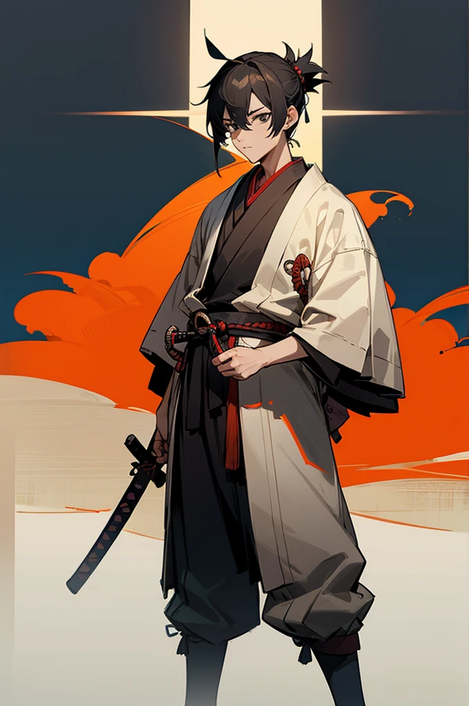 ,male, samurai Clothing, Standing pose, Town background,