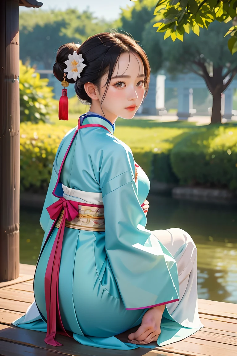 1girl.solo,hanfu,chinese clothing,(backside:1.2),photograph, masterpiece, photo realism,best quality, super high resolution, raw photo, photo shoot, professional, amazing detail, colorful, surrealism, masterpiece, best quality, HDR, viewpoint, highest quality, Sharp Focus, Digital Art Rendering, 8K,