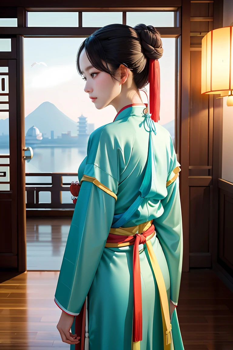 1girl.solo,hanfu,chinese clothing,(backside:1.2),photograph, masterpiece, photo realism,best quality, super high resolution, raw photo, photo shoot, professional, amazing detail, colorful, surrealism, masterpiece, best quality, HDR, viewpoint, highest quality, Sharp Focus, Digital Art Rendering, 8K,