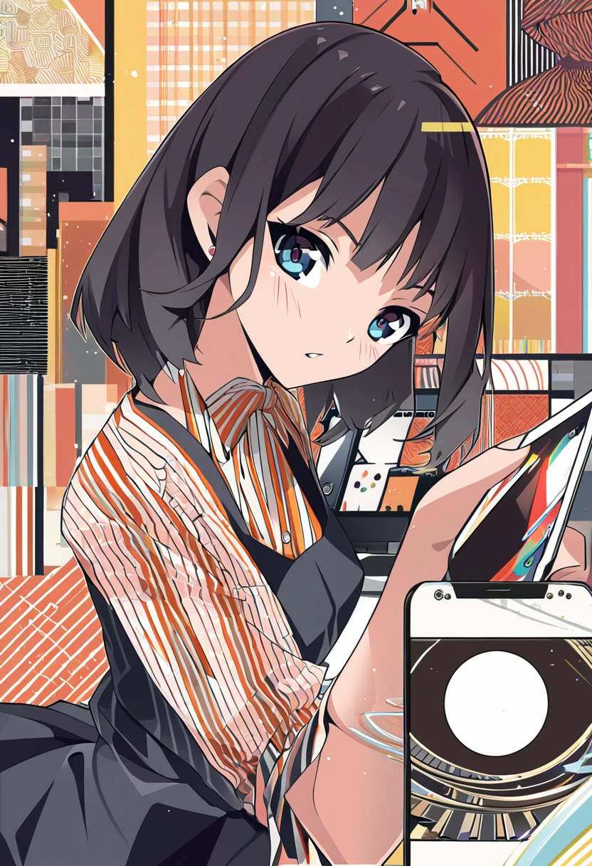 wallpaper of smartphone, 1girl, flat Design, vector illustrations, graphic illustration, detailed 2d illustration, flat illustration, digital illustration, digital artwork, zoom,