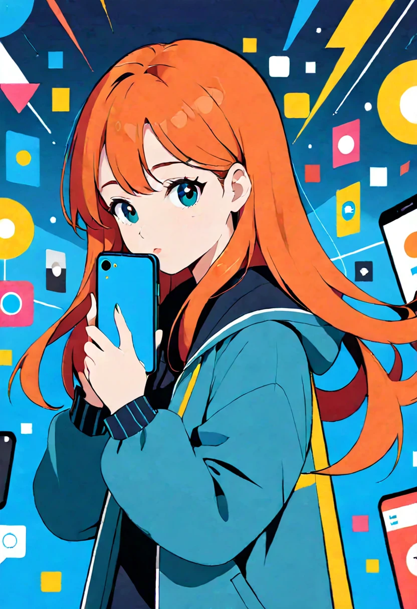 wallpaper of smartphone, 1girl, flat Design, vector illustrations, graphic illustration, detailed 2d illustration, flat illustration, digital illustration, digital artwork, zoom,