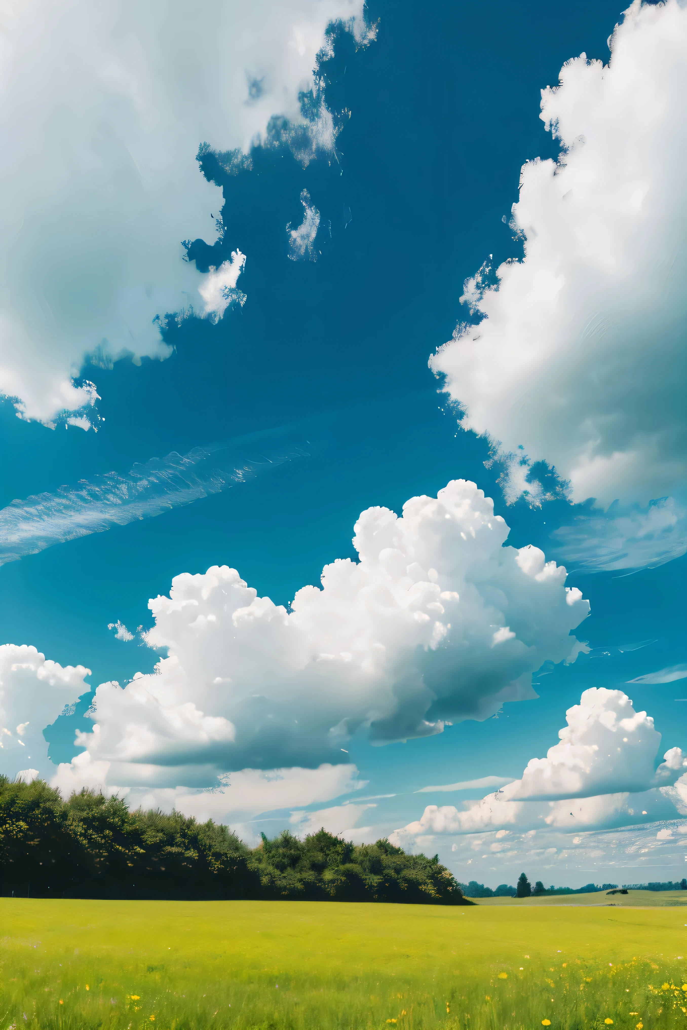grassland，Clouds close to the ground，concise，sunny