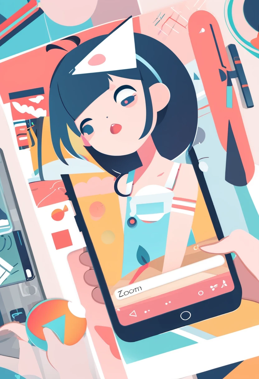 wallpaper of smartphone, 1girl, flat Design, vector illustrations, graphic illustration, detailed 2d illustration, flat illustration, digital illustration, digital artwork, zoom,