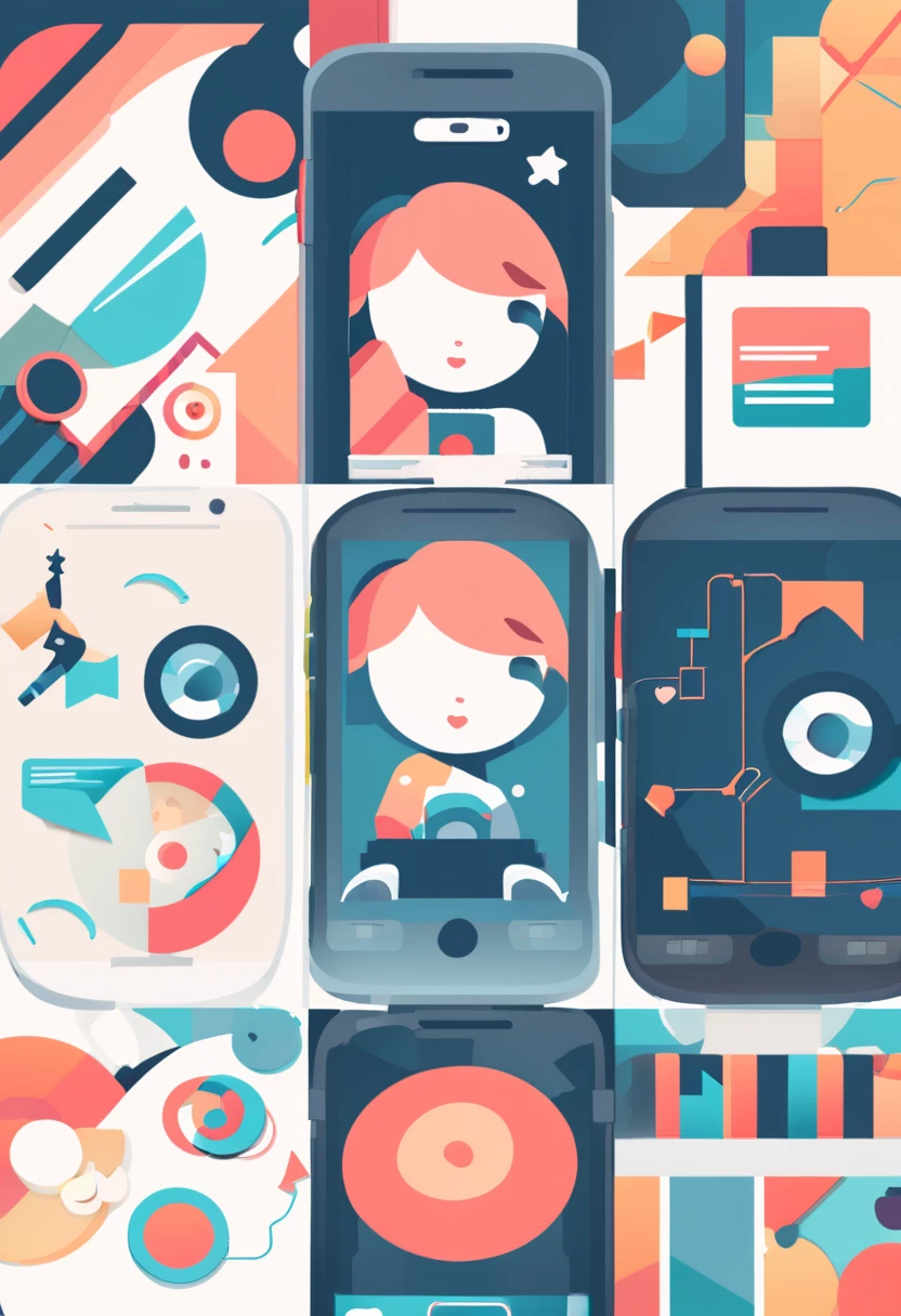 wallpaper of smartphone, 1girl, flat Design, vector illustrations, graphic illustration, detailed 2d illustration, flat illustration, digital illustration, digital artwork, zoom,