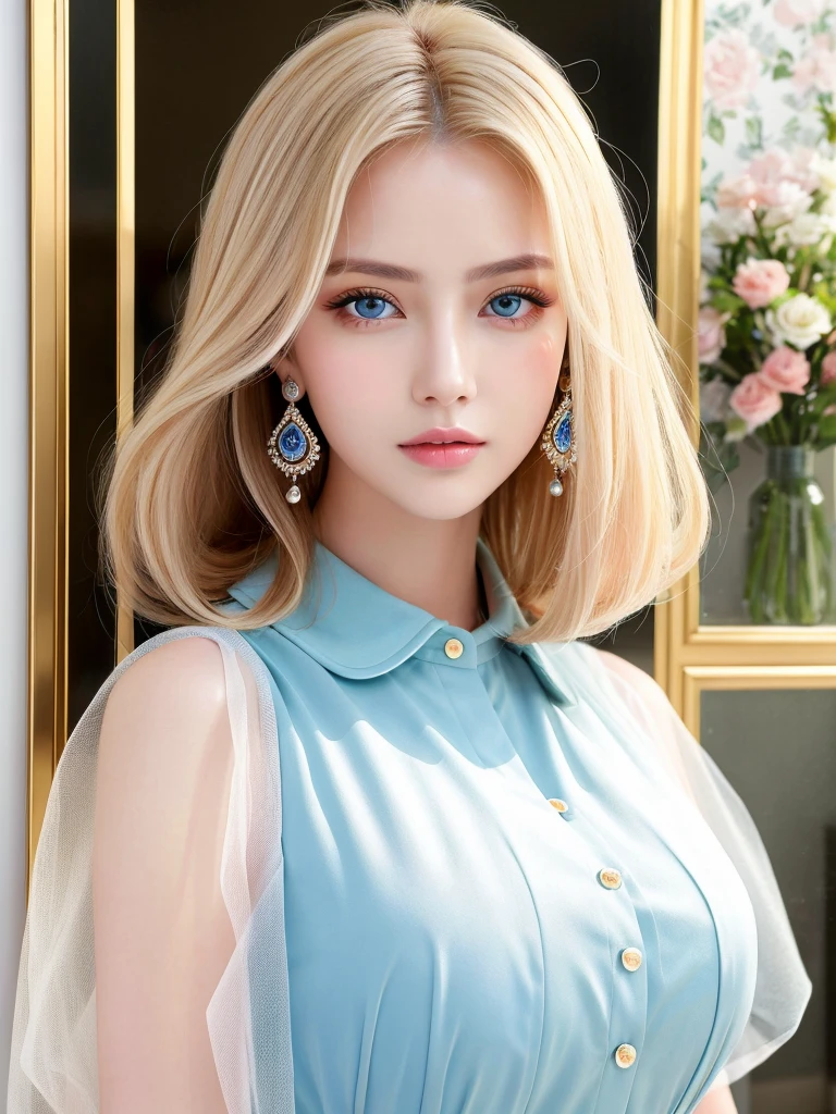 ((highest quality)), ((masterpiece)), (detailed), Single-lens reflex camera、Reality、whole body、wallpaper、Attention to detail、Attention to detail、Serious look、Well-proportioned face、Ultra-high resolution、Ultra HD、Perfect proportions、Tight waist、Blonde Hair、Blue Eyes、Beautiful Hair、Beautiful Skin、Beautiful white skin、Glossy pink lips、Russian Beauty,(masterpiece:1.3), Best image quality: 1.3, Rough hairstyles、Adult sex appeal,Actively moving、Stylish clothes、Beautiful accessories,career woman,beauty secretary