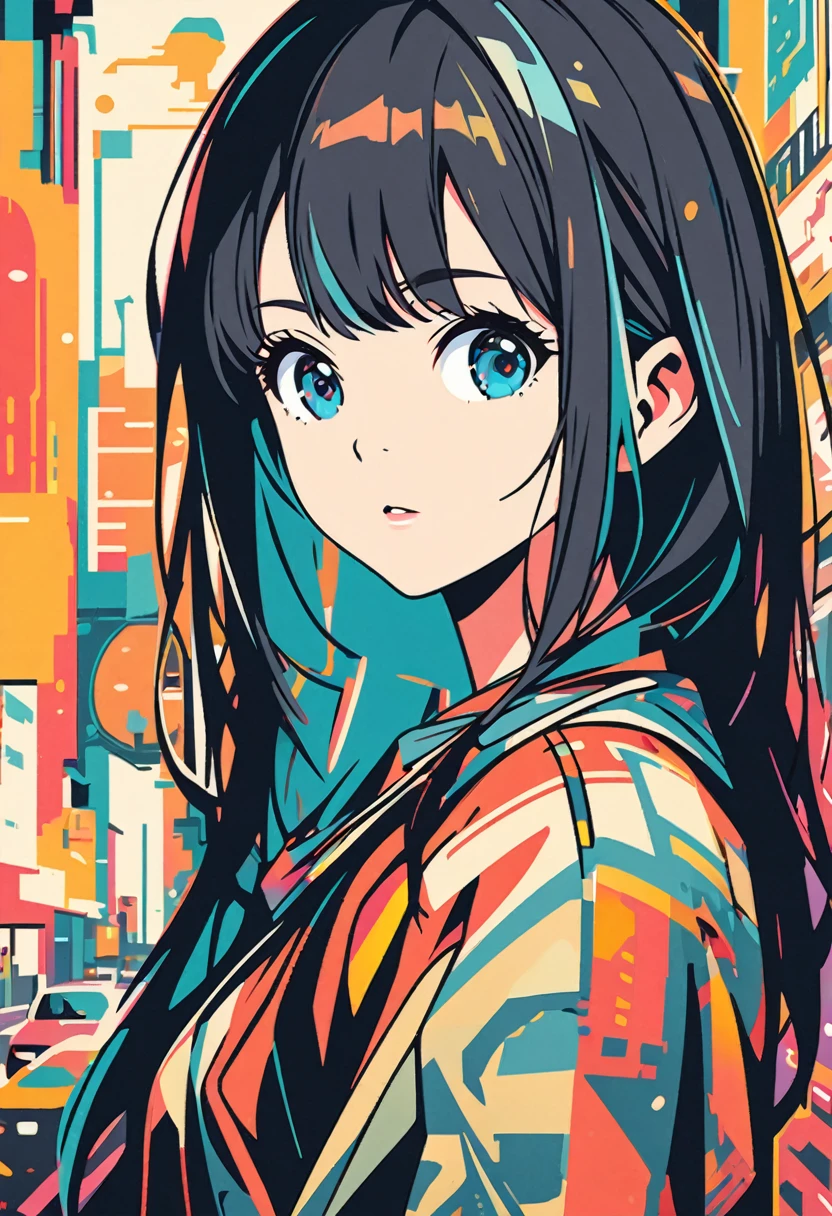 wallpaper of smartphone, 1girl, flat Design, vector illustrations, graphic illustration, detailed 2d illustration, flat illustration, digital illustration, digital artwork, zoom,