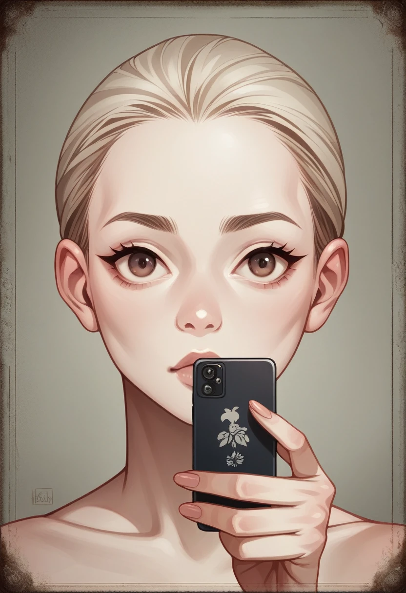 wallpaper of smartphone, 1girl, flat Design, vector illustrations, graphic illustration, detailed 2d illustration, flat illustration, digital illustration, digital artwork, zoom,
