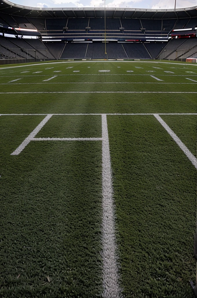 Empty football field, it's raining ,balls on the field