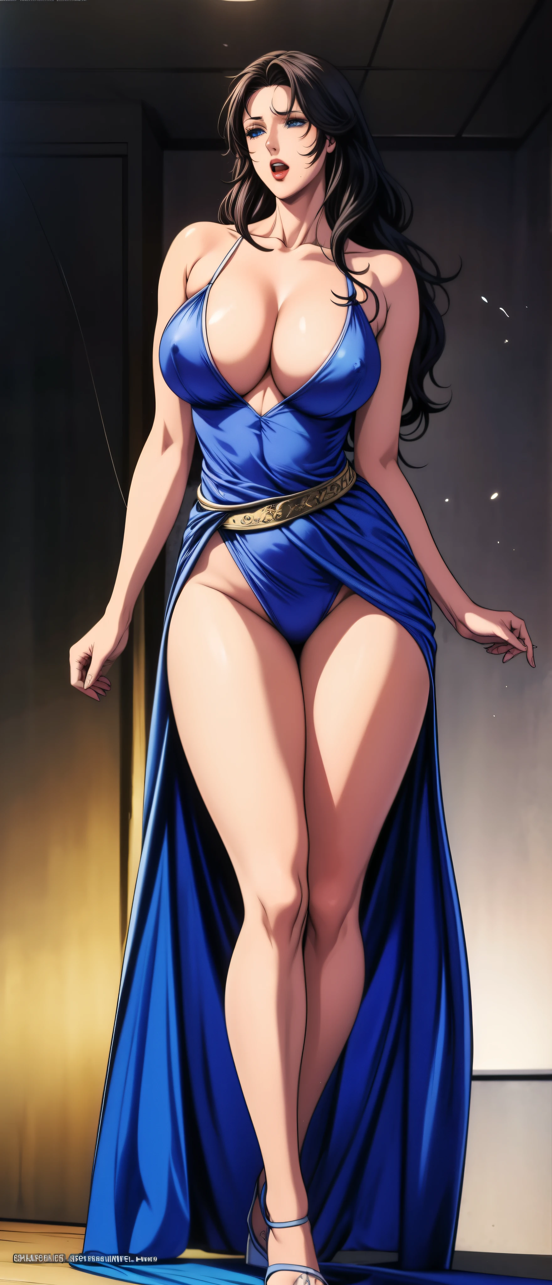 girl,alone,Gray background,Artistic lighting,Beautiful Asian Goddess,Long black hair,Long Hair,Wavy Hair,eyelash, blue eyes, lipstick, Strap Dresses,(Shiny costumes),(Wearing a belt around his waist),Sensual,(Hair blowing in the wind),Graceful features,No sleeve,Mature Woman, Mature Woman,Detailed fingers, Perfect hands, Length 180cm,Small face,sweating,Soft thighs,Sexy legs,Sexy ass, Cleavage,Open the chest,Smooth thighs and legs,((Amazing orgasm)),大きなSexy ass, Perfect Body Proportions, Slim waist,Nipples visible,Tight waist,(Long legs:1.4),F cup bust,Huge :1.3,perspective:1.2,Looking at the audience,Character-centric,symmetry diagram,whole body:1.5,From below:1.3,Abdominal shot