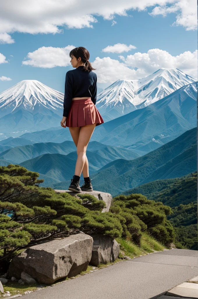 1girl, mountains, japanese , mini skirt