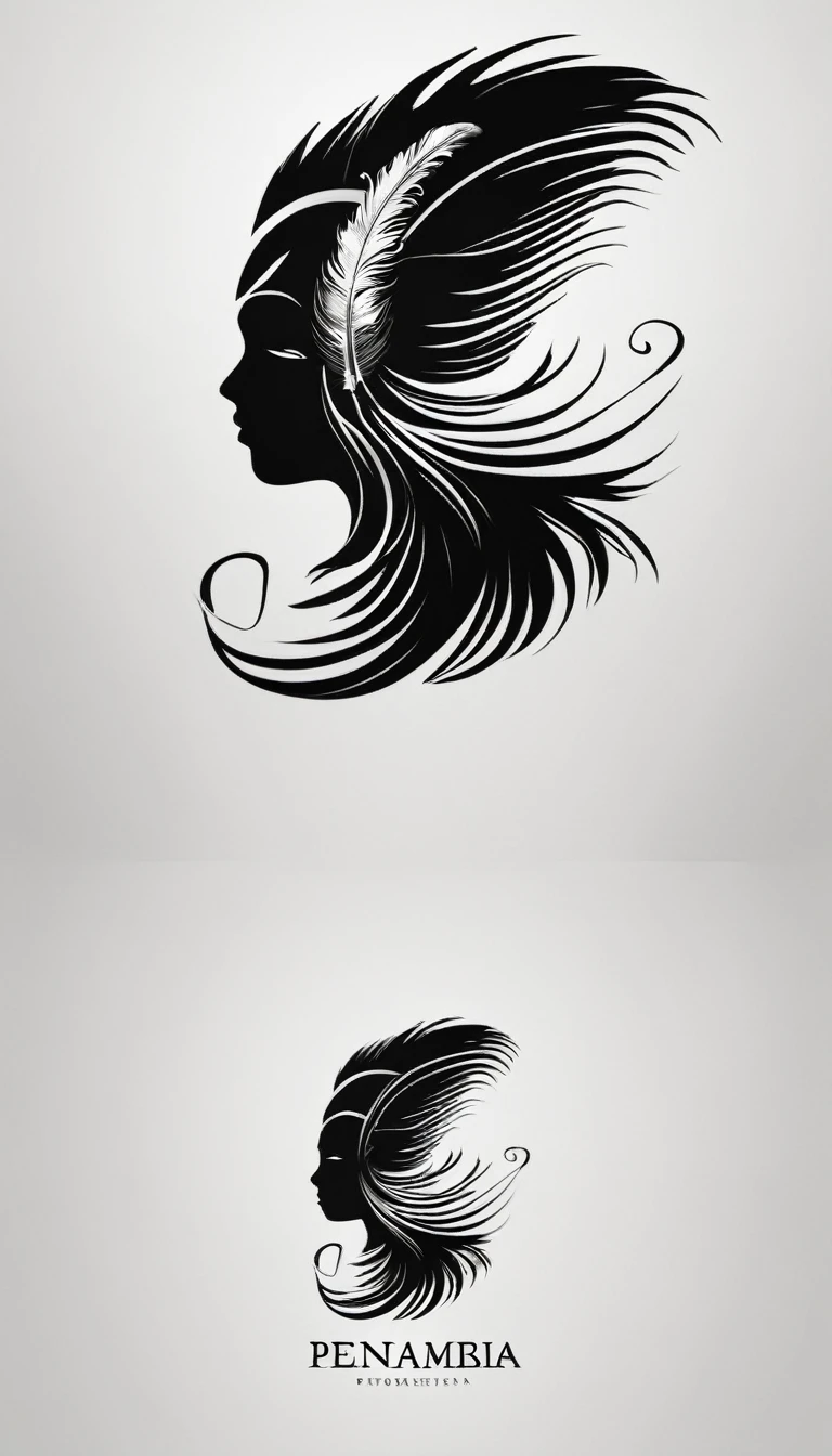 Create a minimal, modern, simple, inspirational, memorable, dream like logo design of a boy and a feather for the brand “Penamemoria".