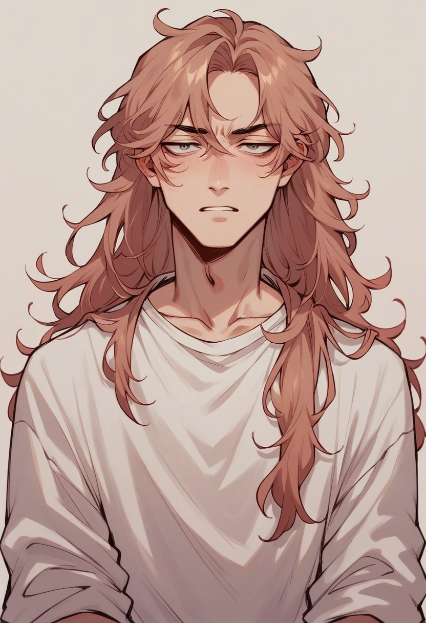 A feminie man that has long hair and makeup. He has a slutty outfit on