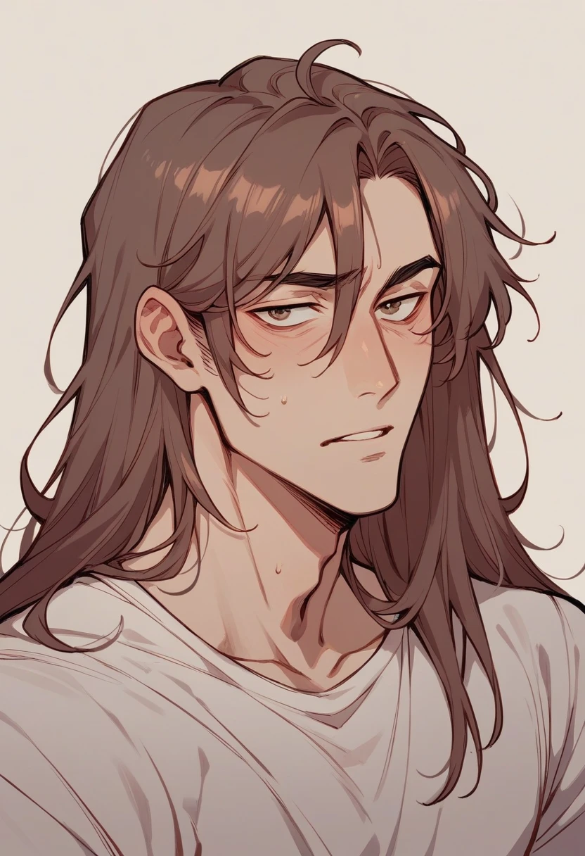 A feminie man that has long hair and makeup. He has a slutty outfit on