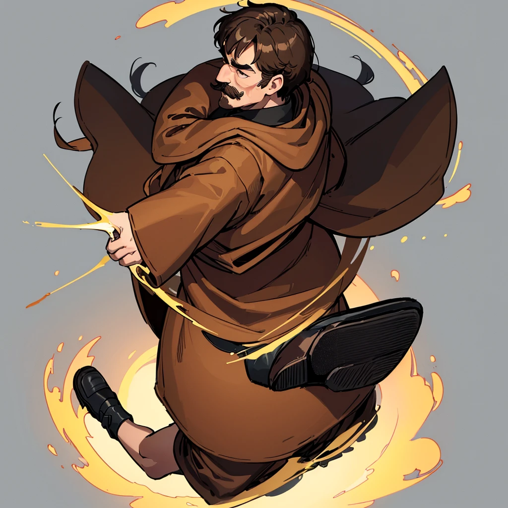 ((((Solo))))、Highest quality, Best Quality,Best illustrationiddle ages、(((Simple brown robe、Black shoes)))、(40-year-old uncle、mature、Kaiser moustache)、(LOL)、fight、(From above、profile)、Kneel on the ground