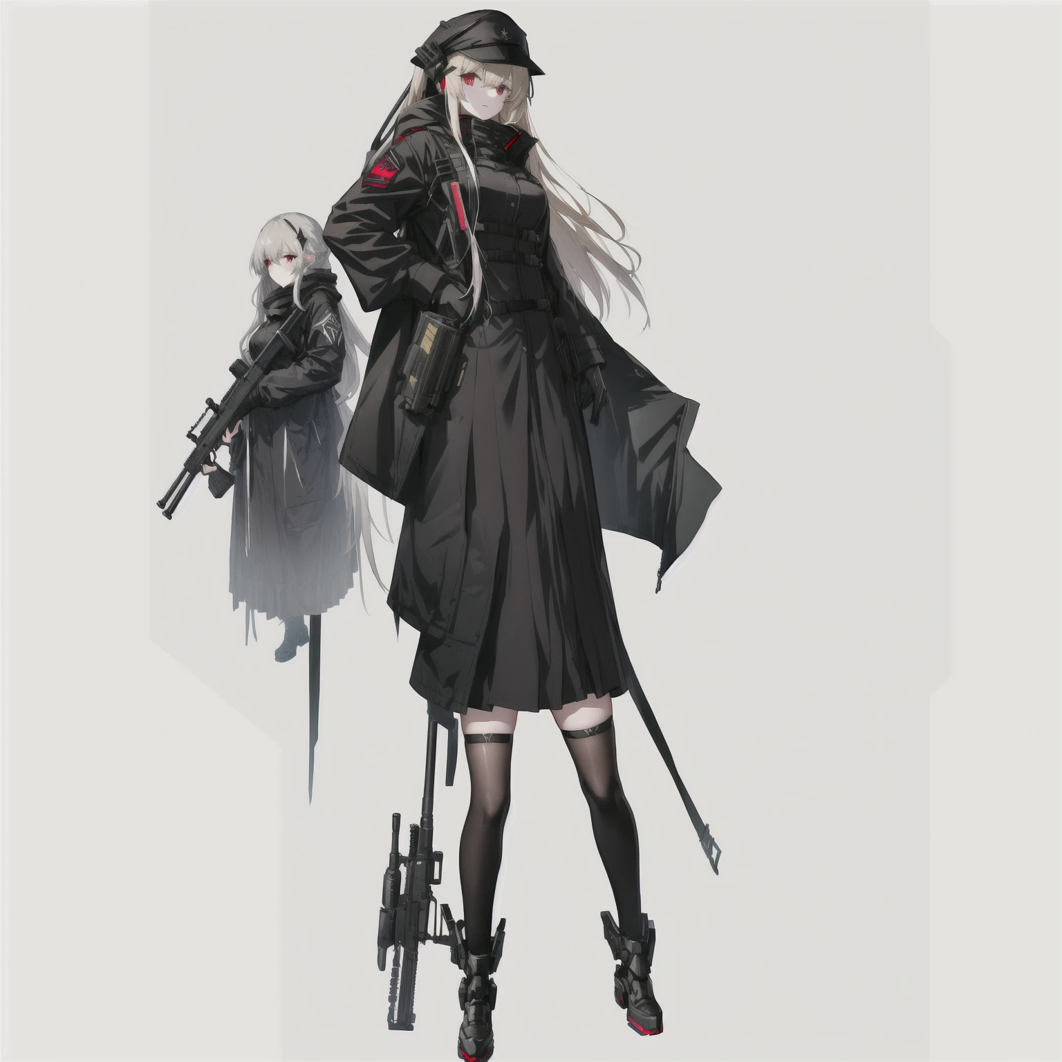 A man in a long coat、Woman holding rifle and rifle, m4 sopmod ii Girls Frontline, Girls Frontline style, from Girls Frontline, Ishimura destroyer, With rifle, Fine details. Girls Frontline, Girls Frontline cg, Fleet Collection Style, April Rendering, Girls Frontline universe, Azur route style, Girls Frontline