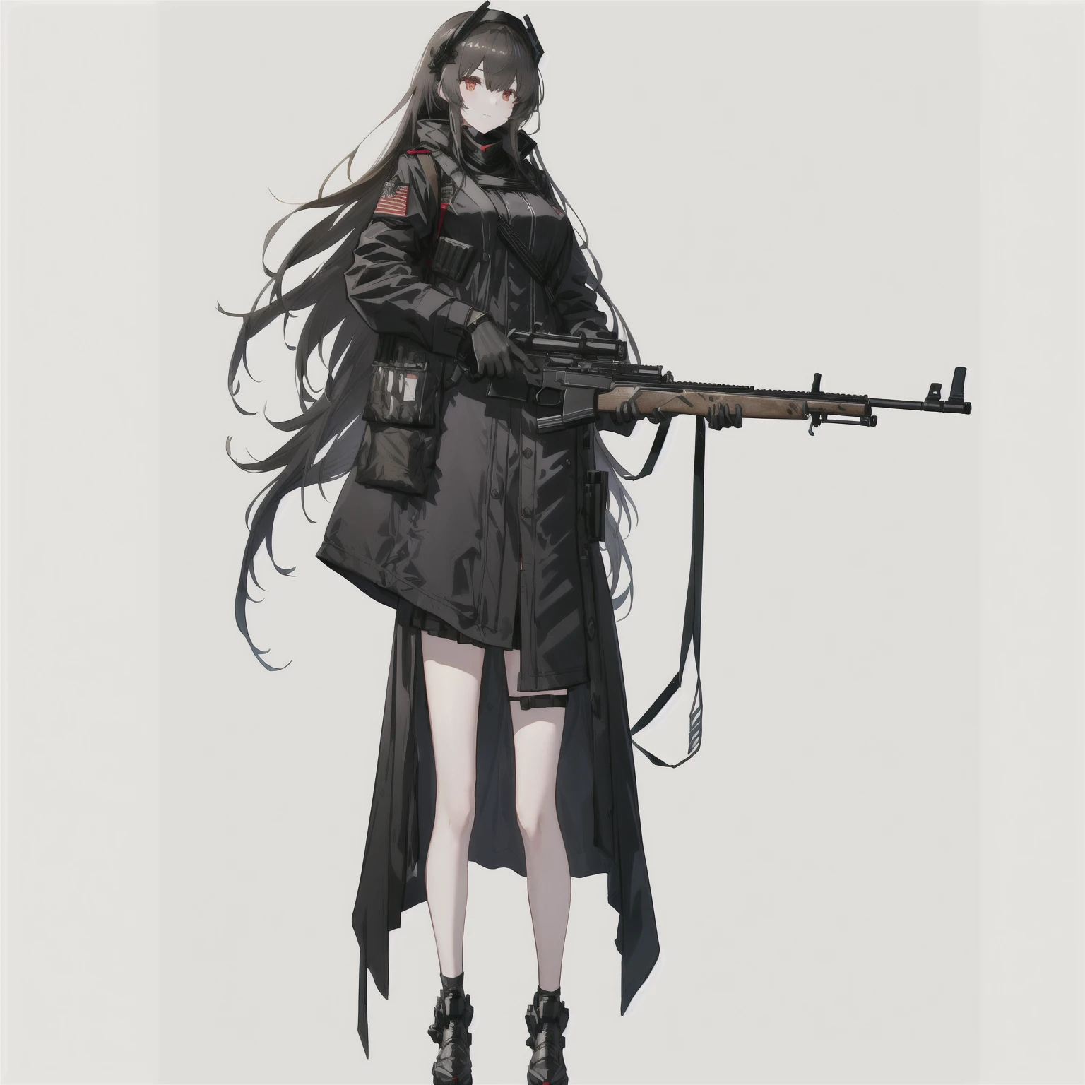 A man in a long coat、Woman holding rifle and rifle, m4 sopmod ii Girls Frontline, Girls Frontline style, from Girls Frontline, Ishimura destroyer, With rifle, Fine details. Girls Frontline, Girls Frontline cg, Fleet Collection Style, April Rendering, Girls Frontline universe, Azur route style, Girls Frontline