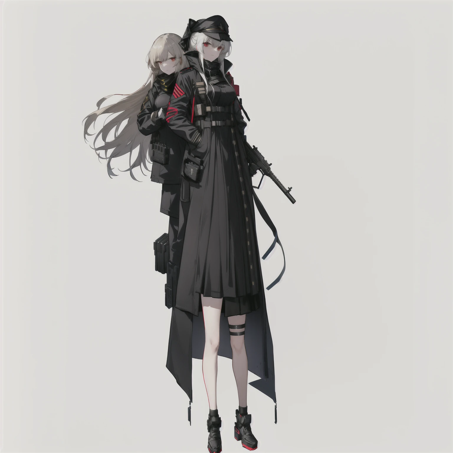 A man in a long coat、Woman holding rifle and rifle, m4 sopmod ii Girls Frontline, Girls Frontline style, from Girls Frontline, Ishimura destroyer, With rifle, Fine details. Girls Frontline, Girls Frontline cg, Fleet Collection Style, April Rendering, Girls Frontline universe, Azur route style, Girls Frontline