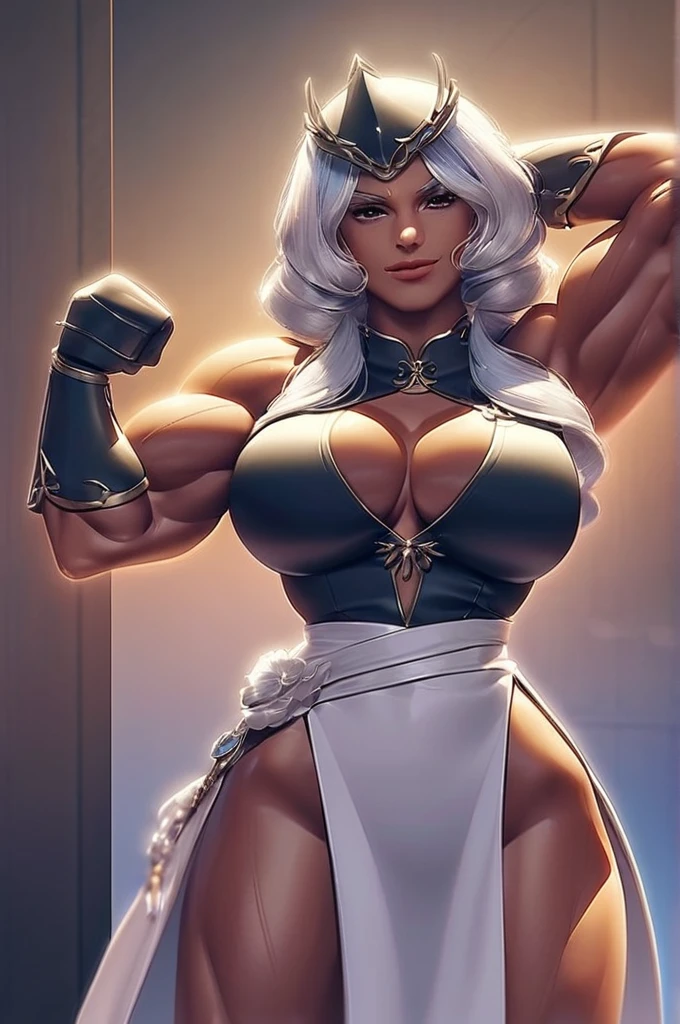 ((Лучшее качество)), ((шедевр)), (подробный), tan futanari girl has a penis nude warrior girl pubic hair knight helmet flexing
