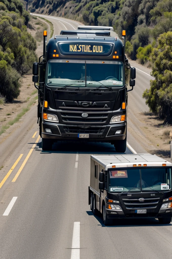 Truck negro y bus negro en ruta 5 de chile
